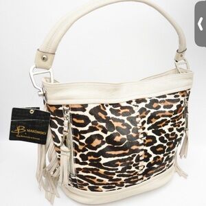 B. Makowsky Leopard Print Shoulder Bag - Cream and Brown (Used)